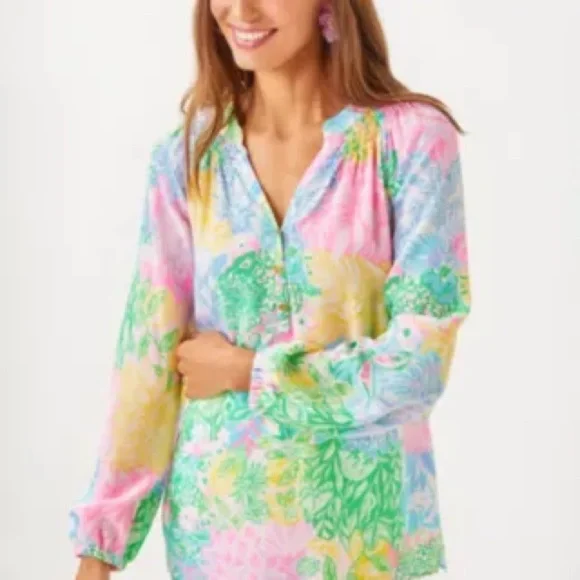 Lilly Pulitzer•Multi Bright Delight Patch -Elsa Silk Top - Picture 2 of 6